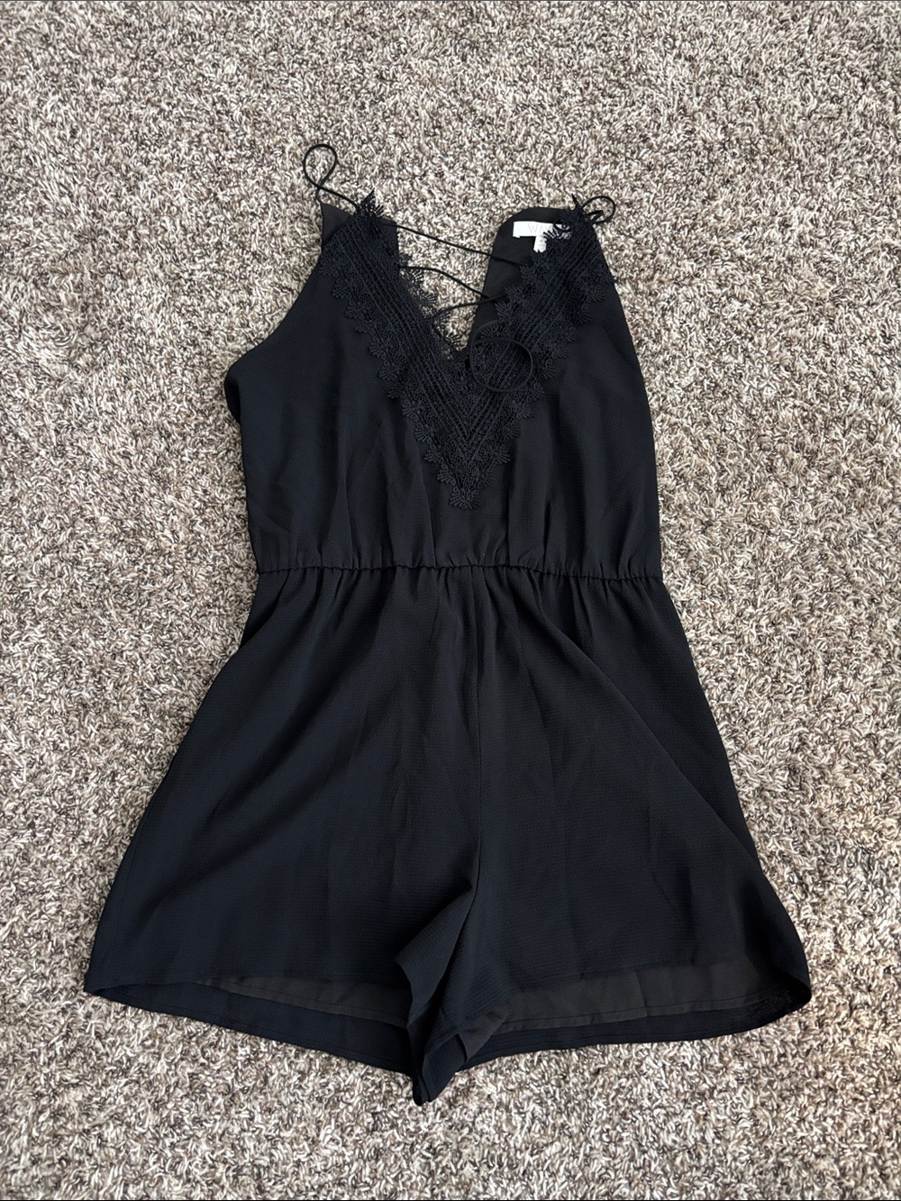 Wayf Black Lace-Trim One-Piece Romper